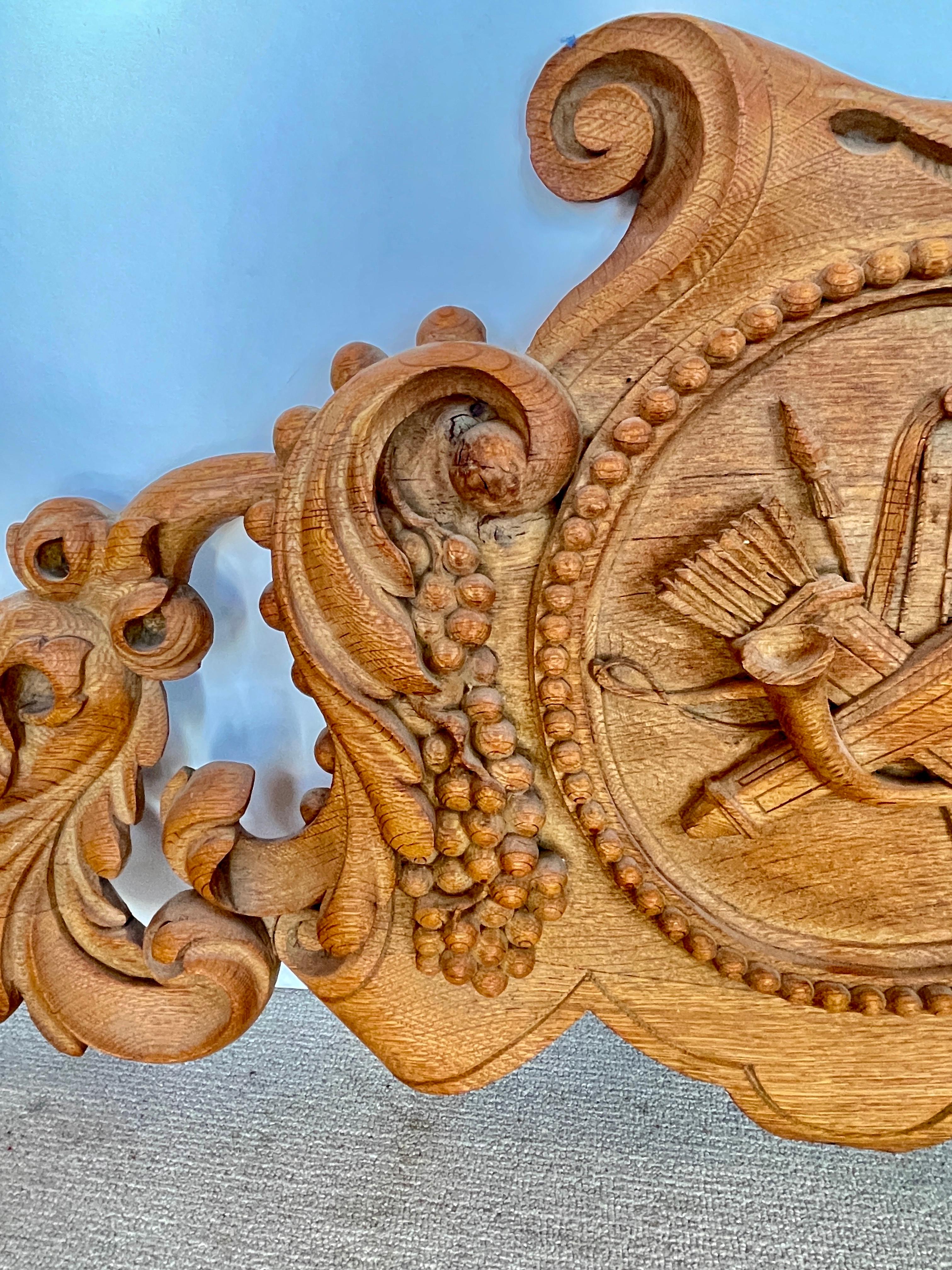 19Th.Century Rare French Solid Oak Hand Carved Over-Door Panel For Sale 3
