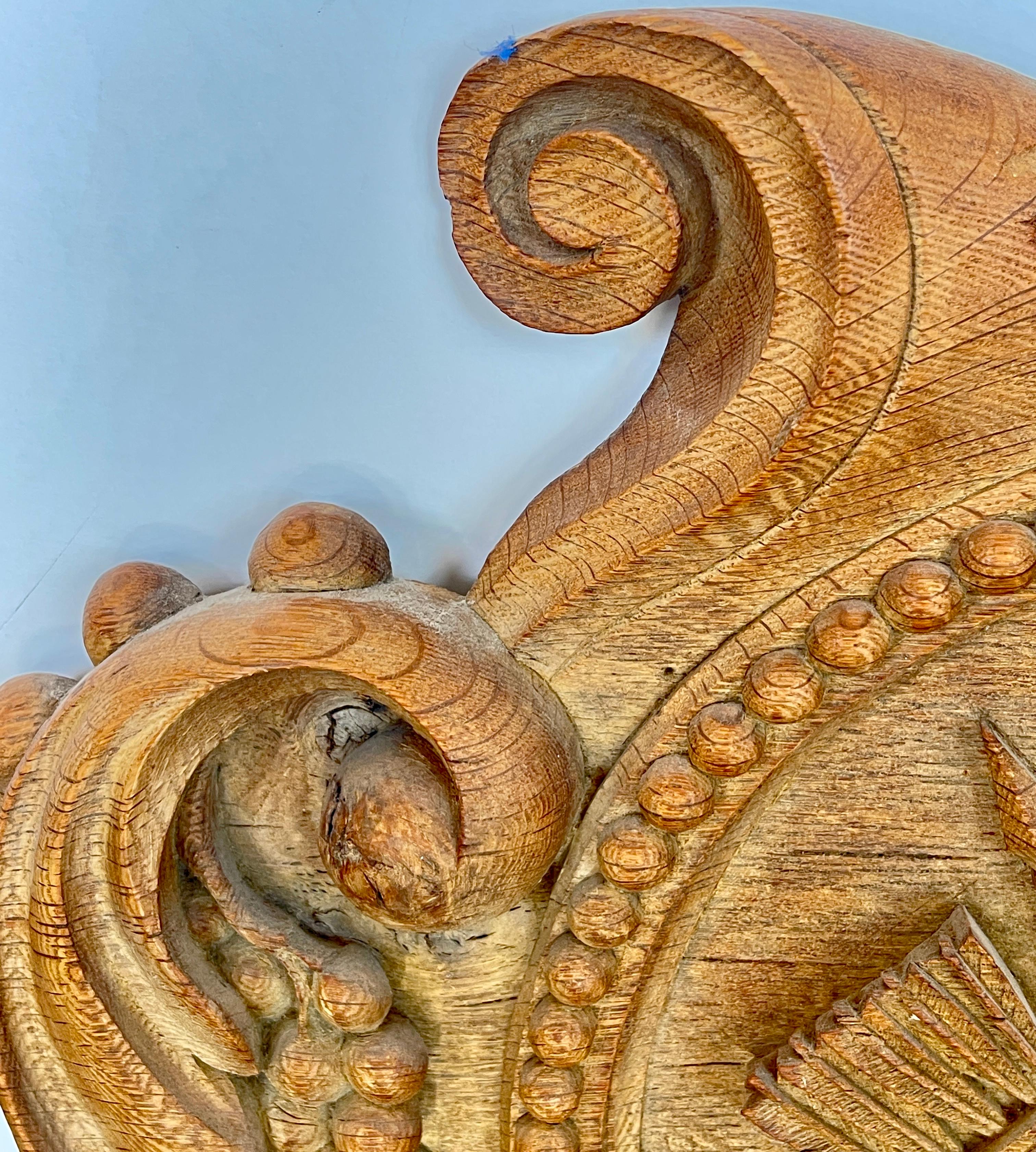 19Th.Century Rare French Solid Oak Hand Carved Over-Door Panel For Sale 7