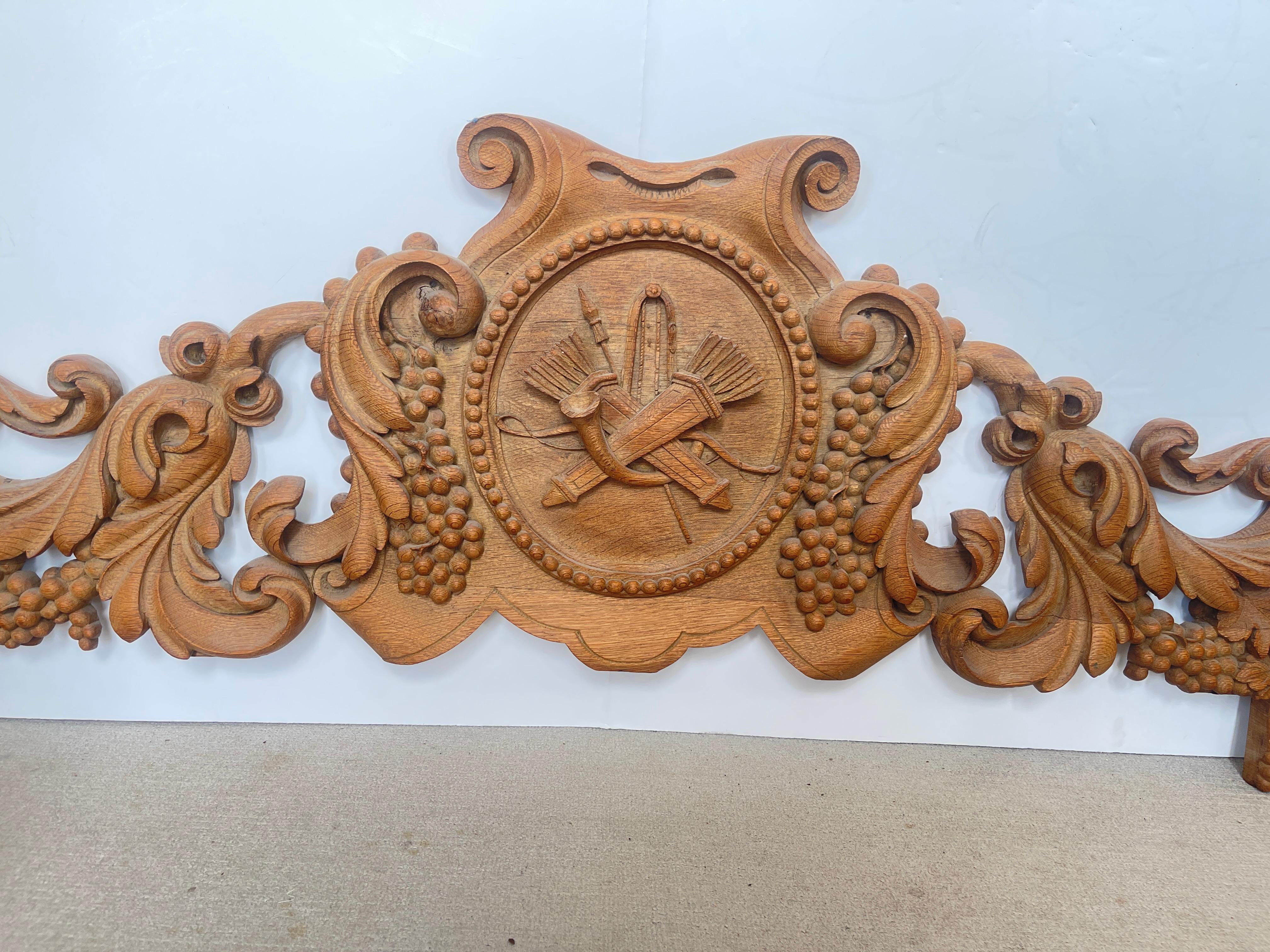 French Provincial 19Th.Century Rare French Solid Oak Hand Carved Over-Door Panel For Sale