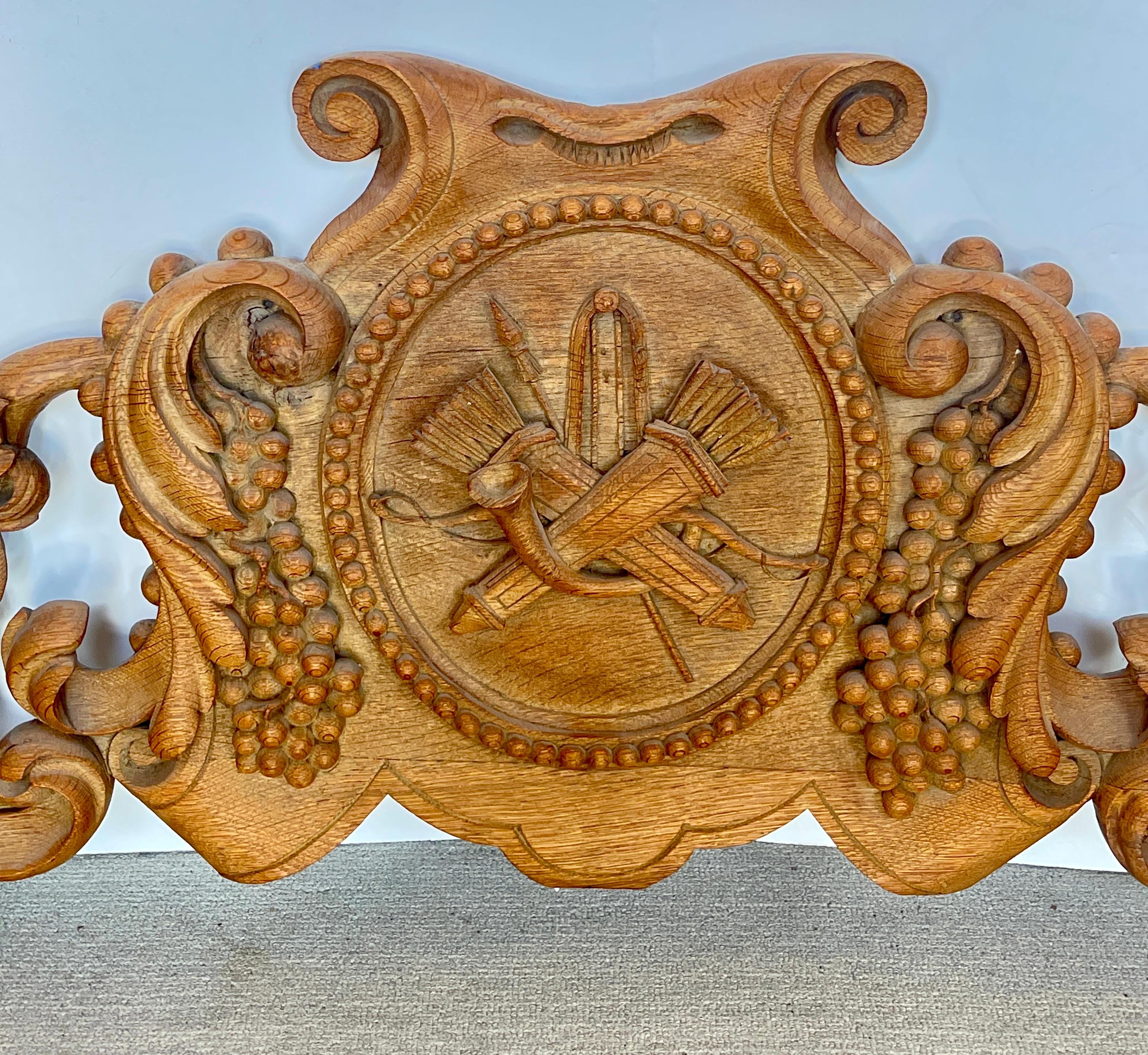 Hand-Carved 19Th.Century Rare French Solid Oak Hand Carved Over-Door Panel For Sale