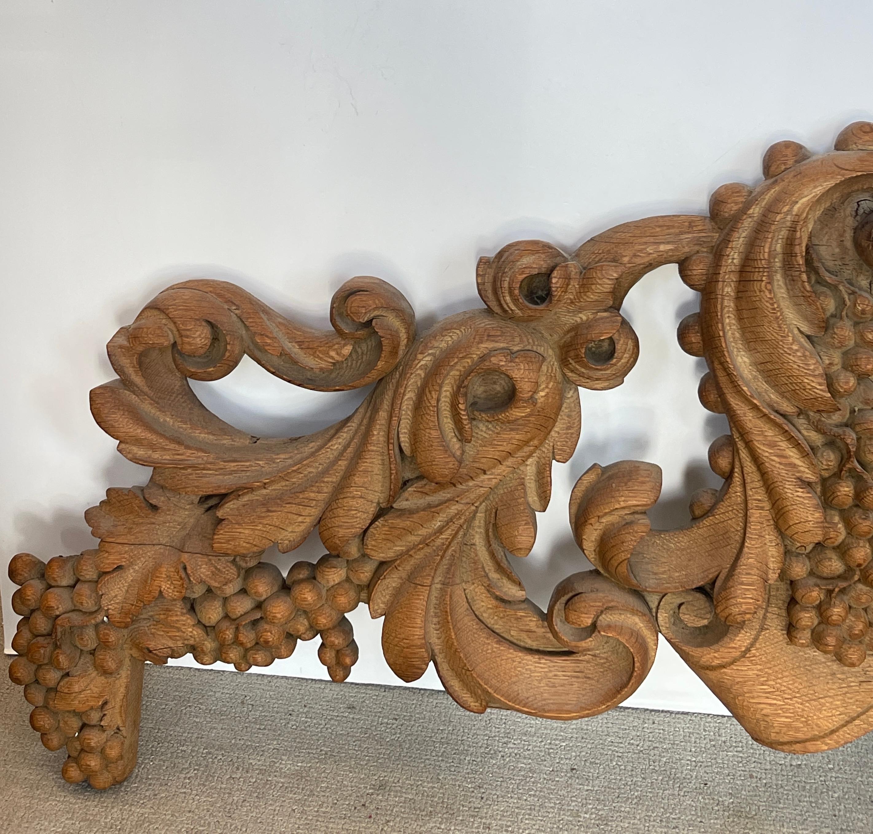 Wood 19Th.Century Rare French Solid Oak Hand Carved Over-Door Panel For Sale