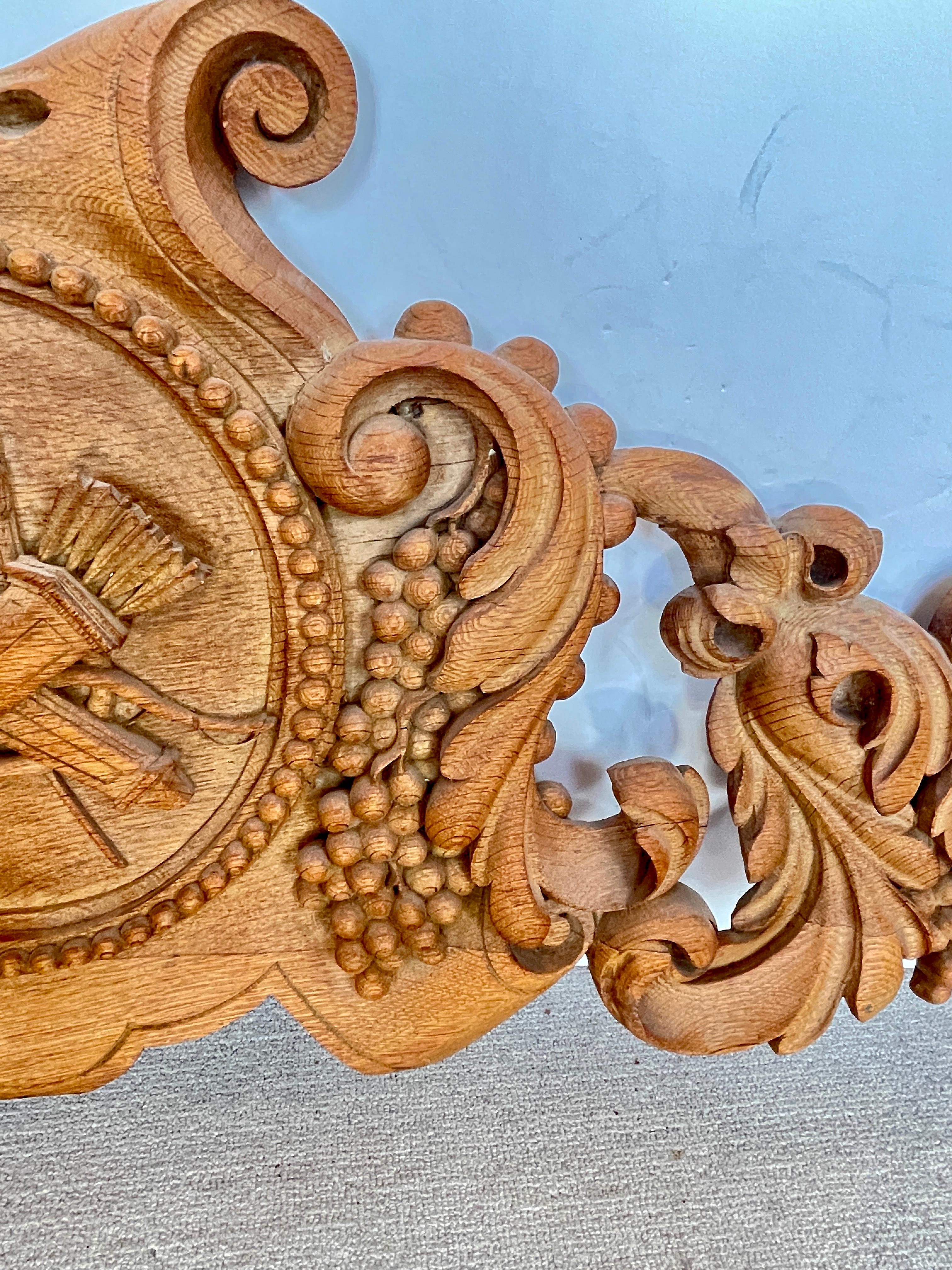 19Th.Century Rare French Solid Oak Hand Carved Over-Door Panel For Sale 2