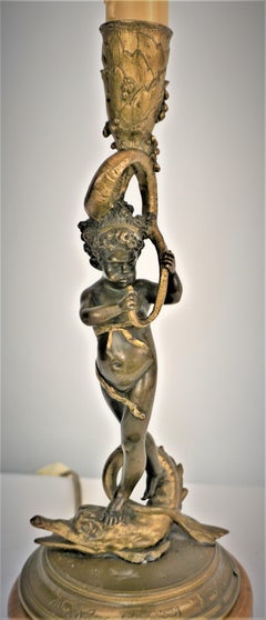 19the Century Bronze Candlestick Lamp by Auguste Louis Lalouette