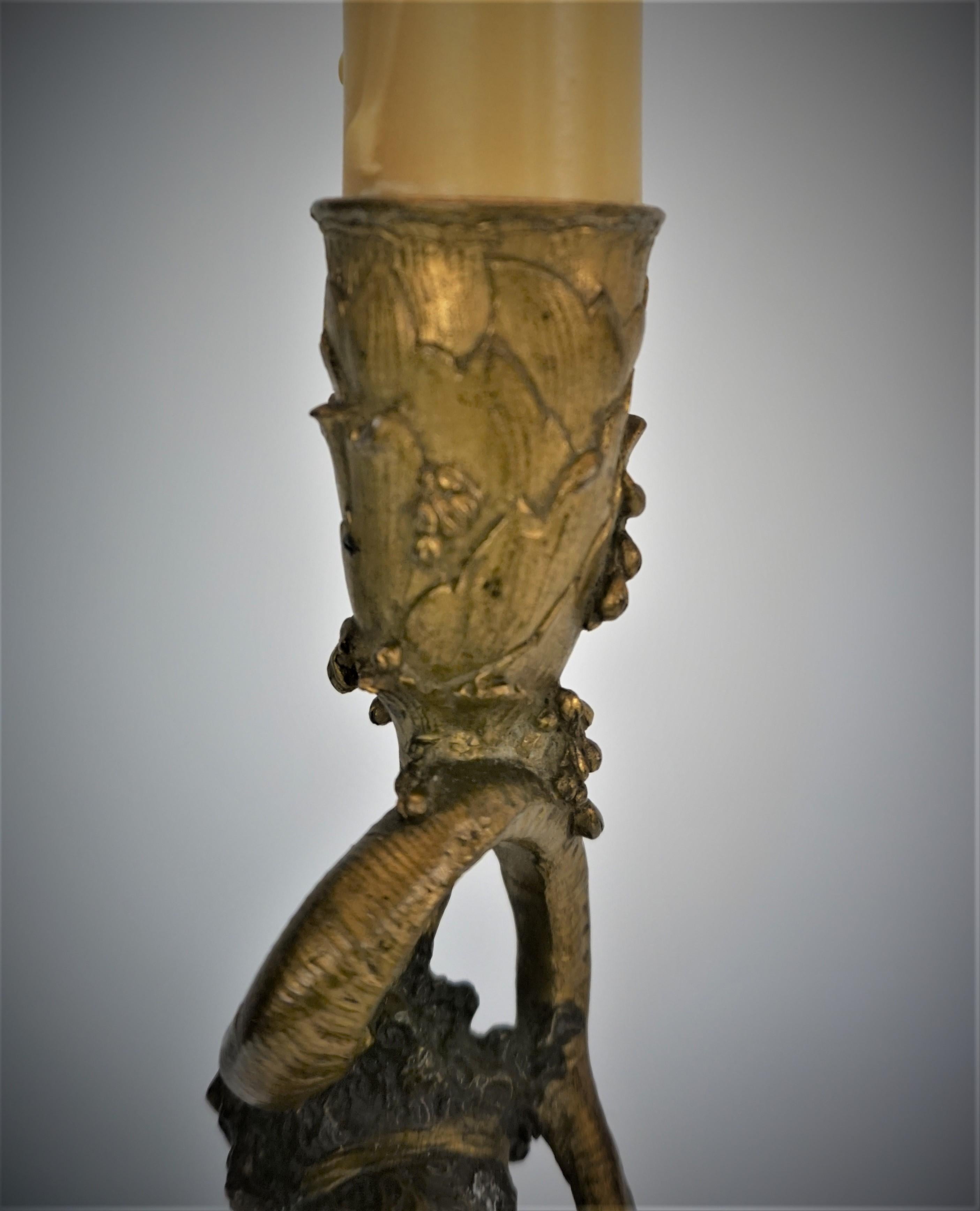 French 19the Century Bronze Candlestick Lamp by Auguste Louis Lalouette For Sale
