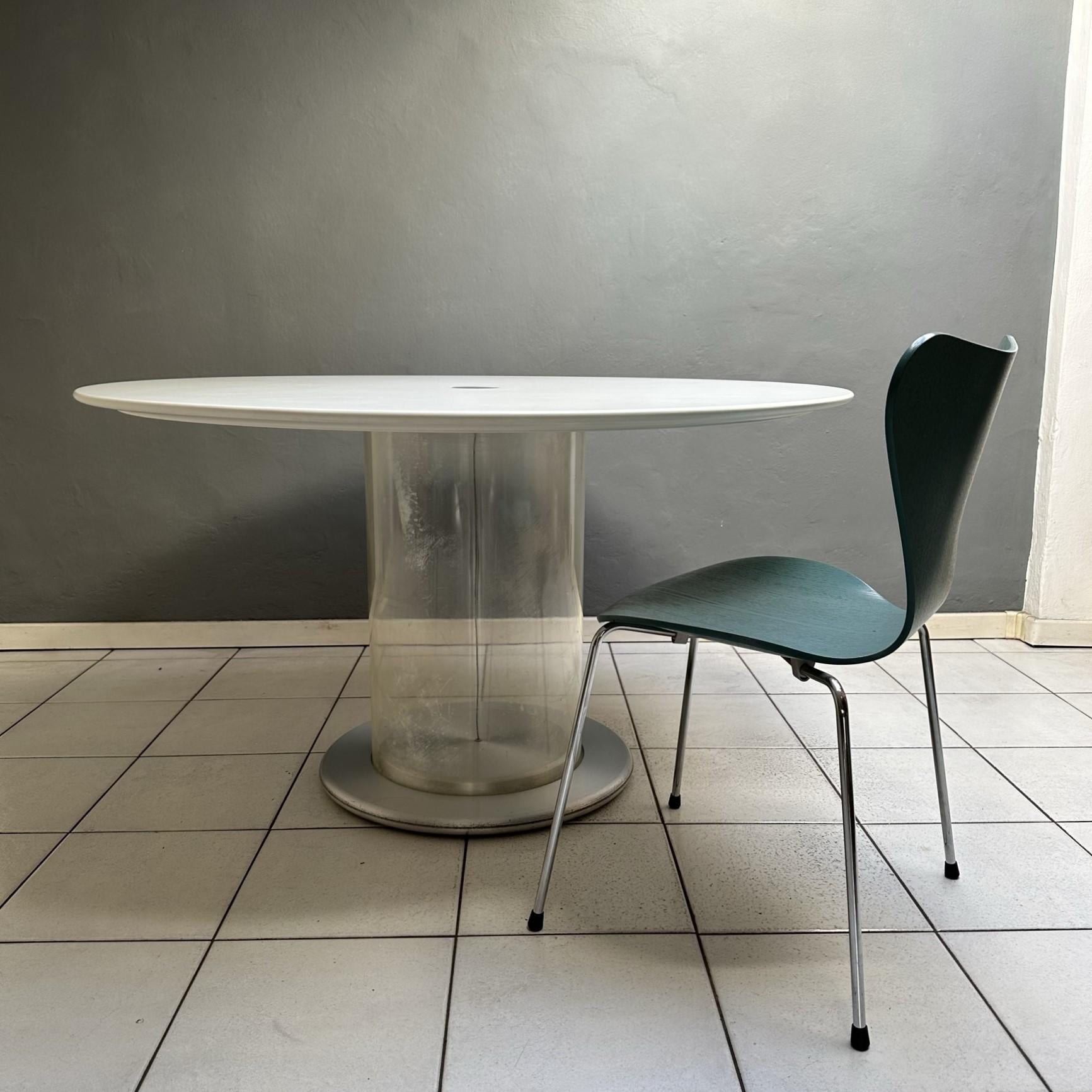 Italian 19thMid-Century Modern, round Eclissi Table, by Claudio Salocchi, white wood top