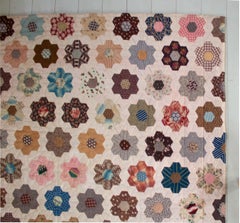 19th Antique Handmade "Mosaic Hexagons" Swedish Quilt, Dated 1860s