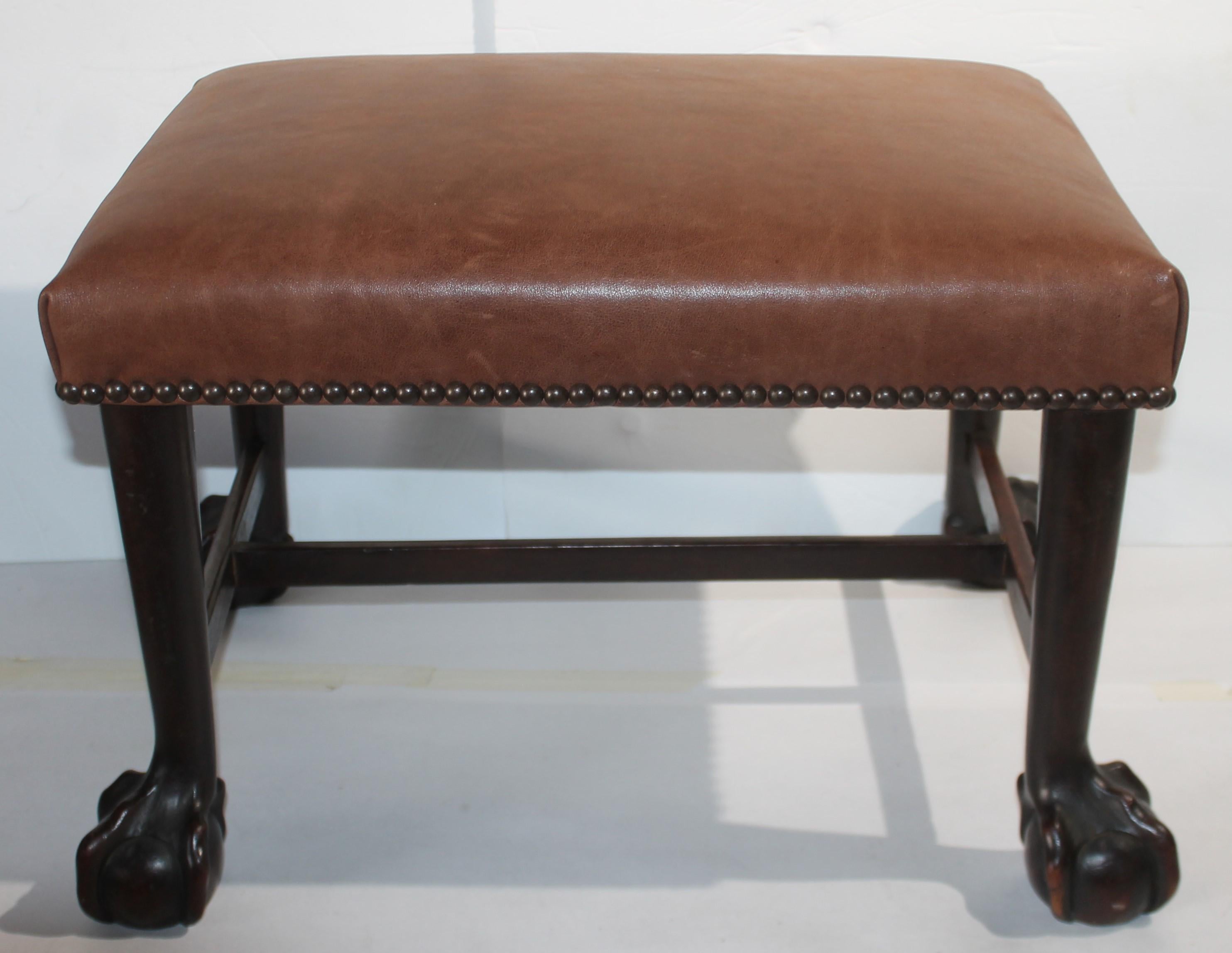 American 19thc Ball & Claw Ottoman / Bench Leather Seat For Sale