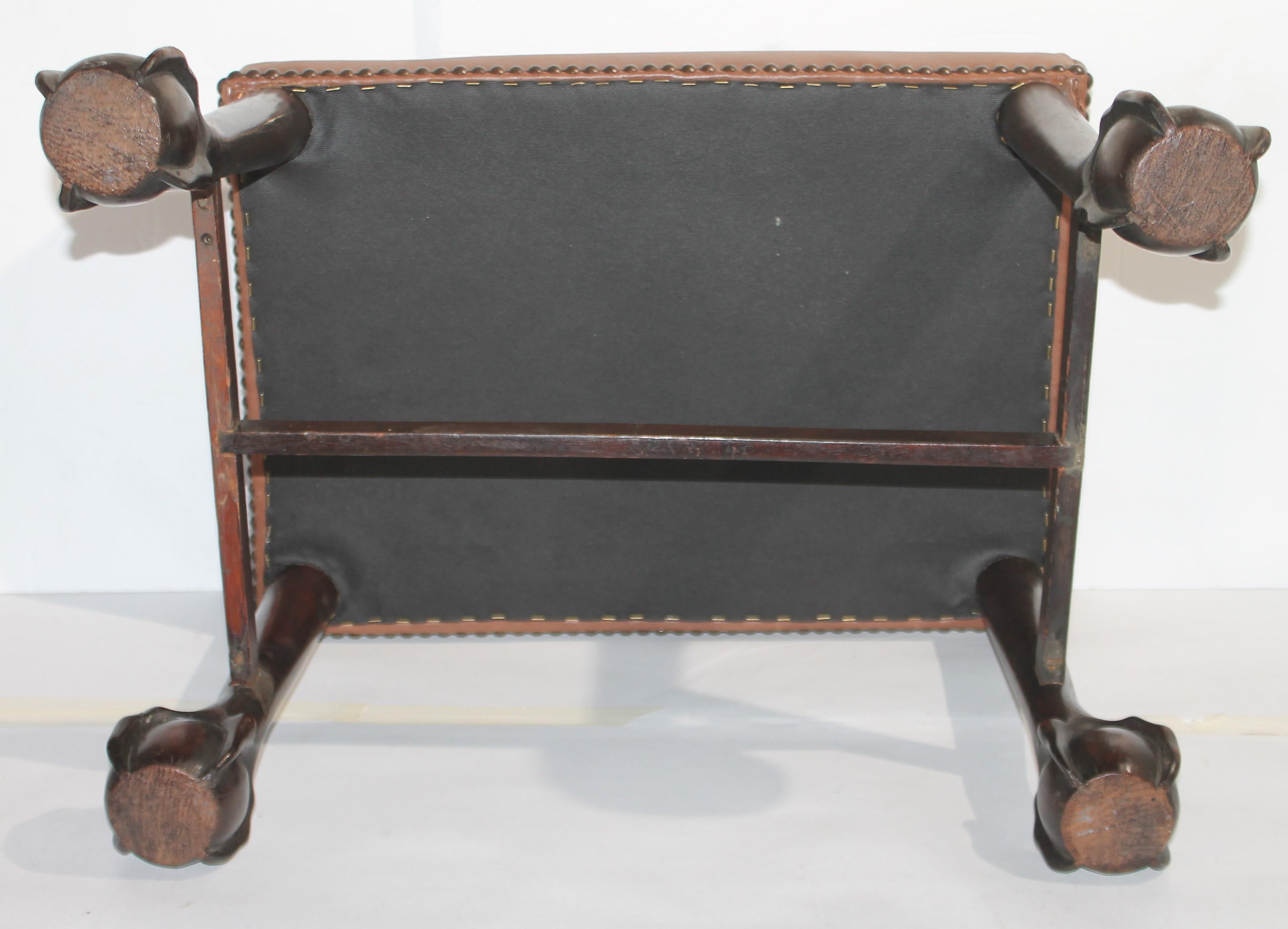 19thc Ball & Claw Ottoman / Bench Leather Seat In Good Condition For Sale In Los Angeles, CA