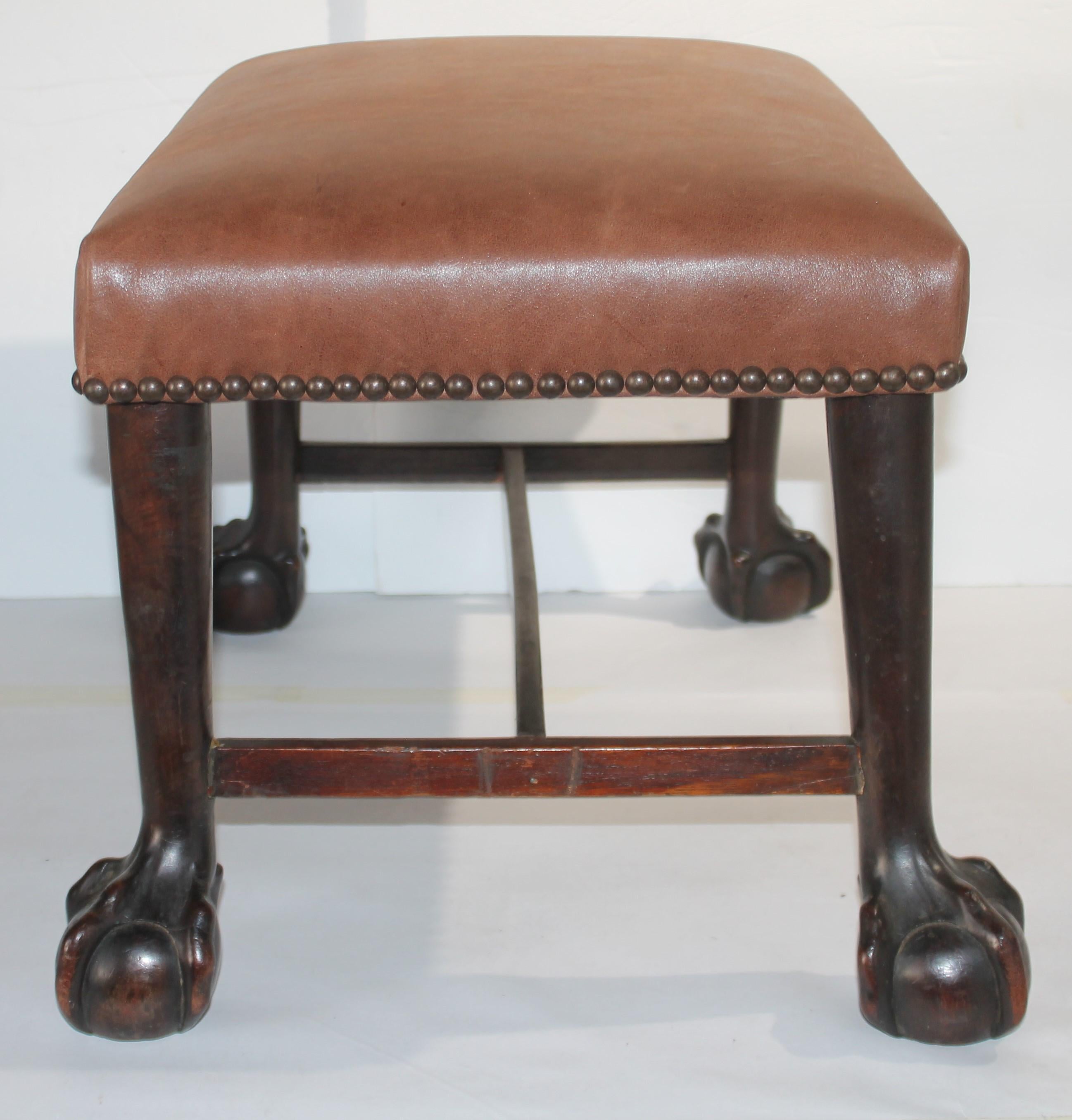 19thc Ball & Claw Ottoman / Bench Leather Seat For Sale 1