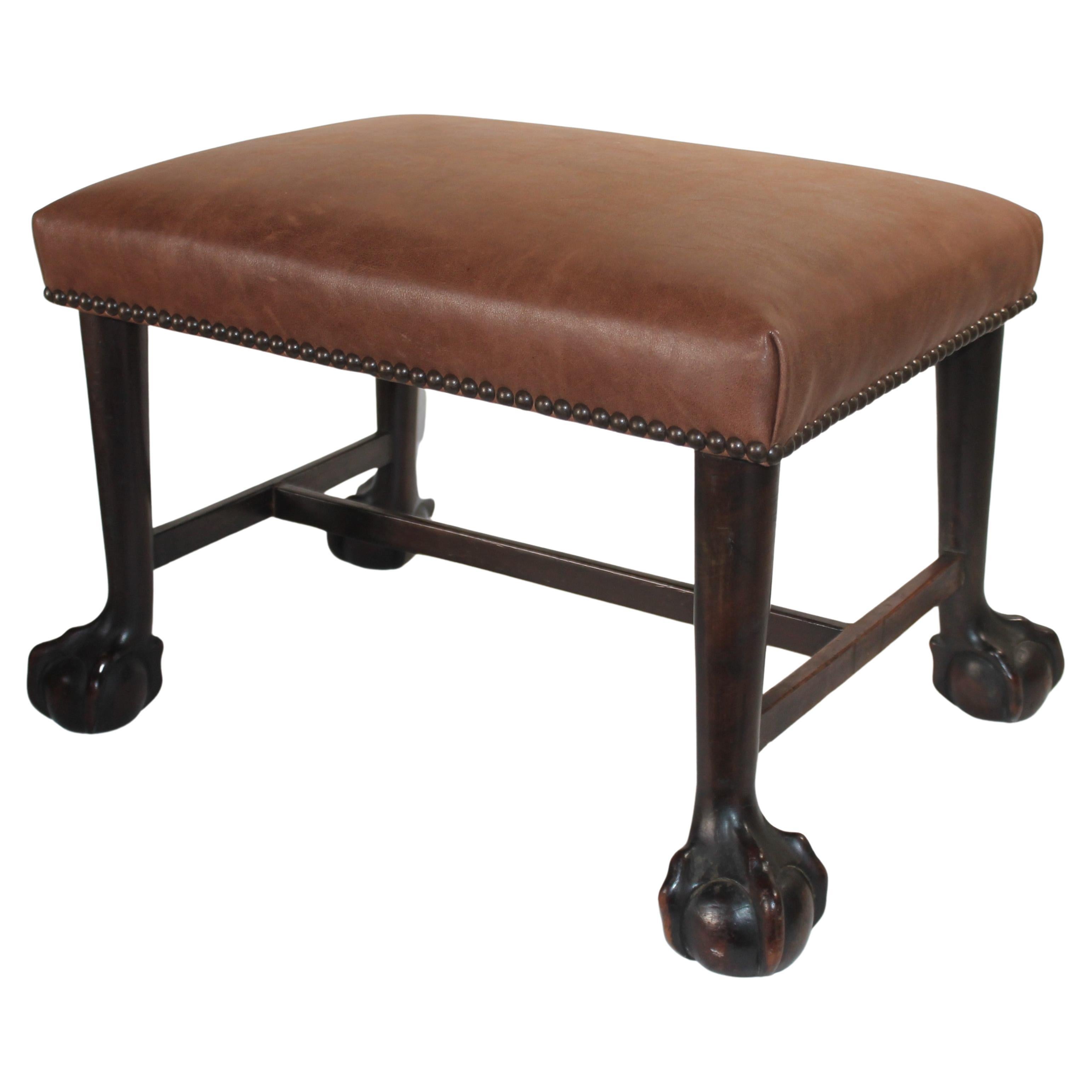 19thc Ball & Claw Ottoman / Bench Leather Seat