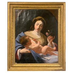 19th Century Oil on Canvas Painting Madonna and Cild Jesus
