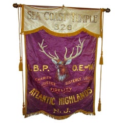 Antique 19th C Elks Lodge Large Banner Seacoast Temple Atlantic Highlands New Jersey