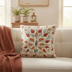 20"x20" Silk Cushion Cover. Embroidered Pillow. New Throw Pillow. Accent Pillow