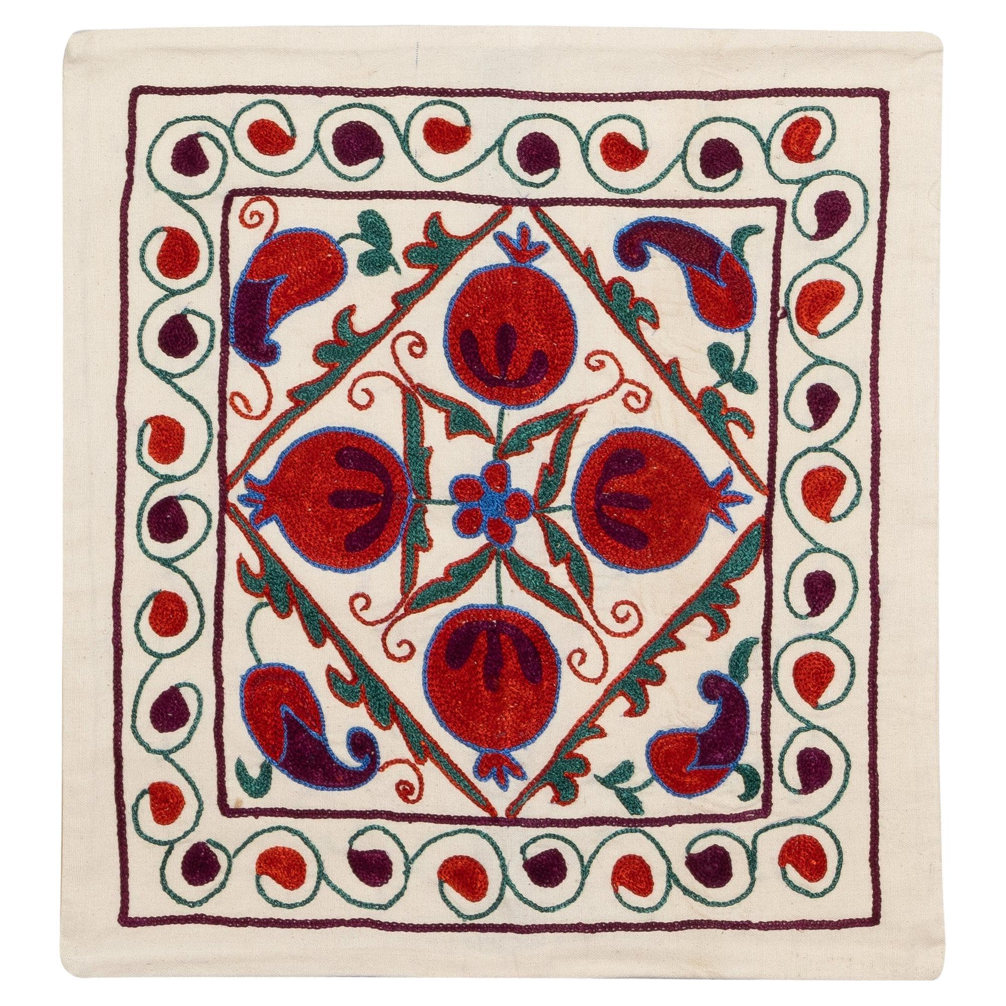 19"x19" 21st Century Suzani Cushion Cover, Uzbek Embroidered Silk Toss Pillow