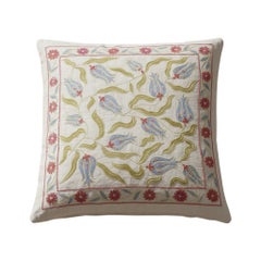 19"x19" All Silk Embroidered Cushion Cover. Handmade Pillowcase. New Toss Pillow