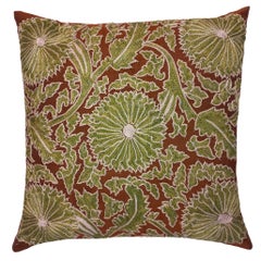 19"x19" Authentic 100% Silk Embroidered Suzani Cushion Cover in Brown & Green