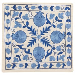 19"x19" Blue Lace Pillow Cover, Suzani Pillowcase, Silk Embroidery Cushion Cover