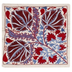 19"x19" Botanical Leaves Design Lace Pillow, Embroidered Cushion, Handmade Sham