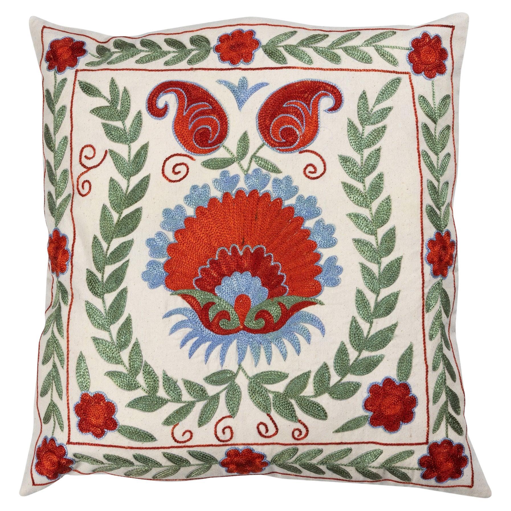 19"x19" Gorgeous Cushion Cover. Throw Pillow, Silk Embroidery Suzani Lace Pillow For Sale