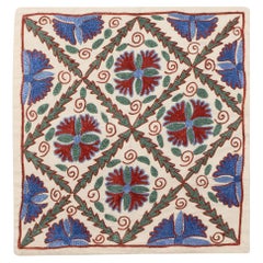19"x19" Silk Embroidered Throw Pillow, Colorful Cushion Cover, Handmade Sham