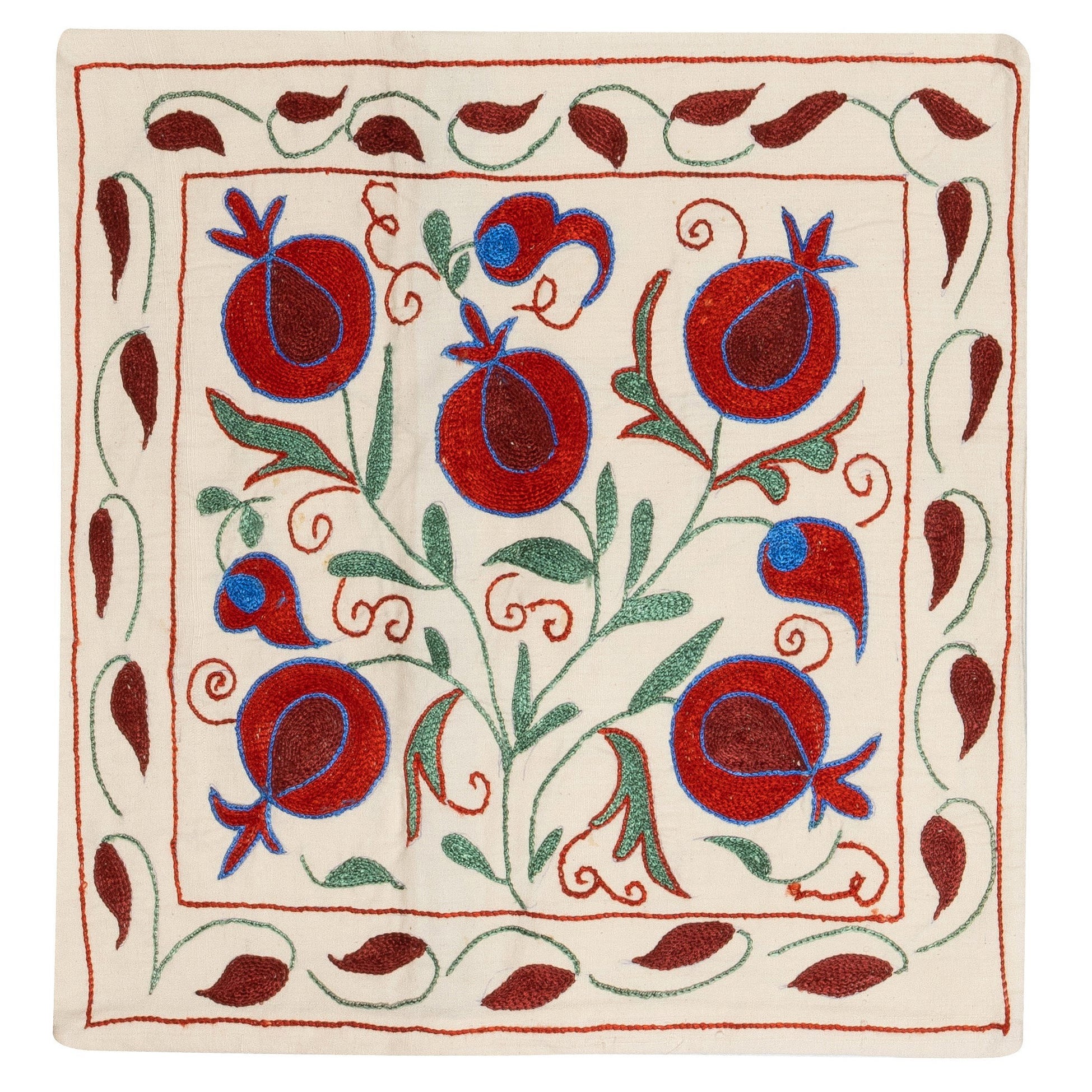 Revêtement d'oreiller en dentelle colorée 19"x19" en soie brodée à la main, nouveau coussin Suzani