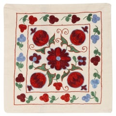 19"x19" Decorative Silk Embroidered Suzani Cushion Cover from Uzbekistan