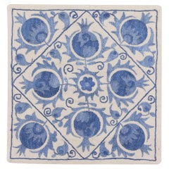Decorative Silk Embroidered Suzani Cushion Cover in Cream & Light Blue