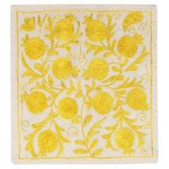 Decorative Silk Embroidered Suzani Cushion Cover in Yellow & Cream Color