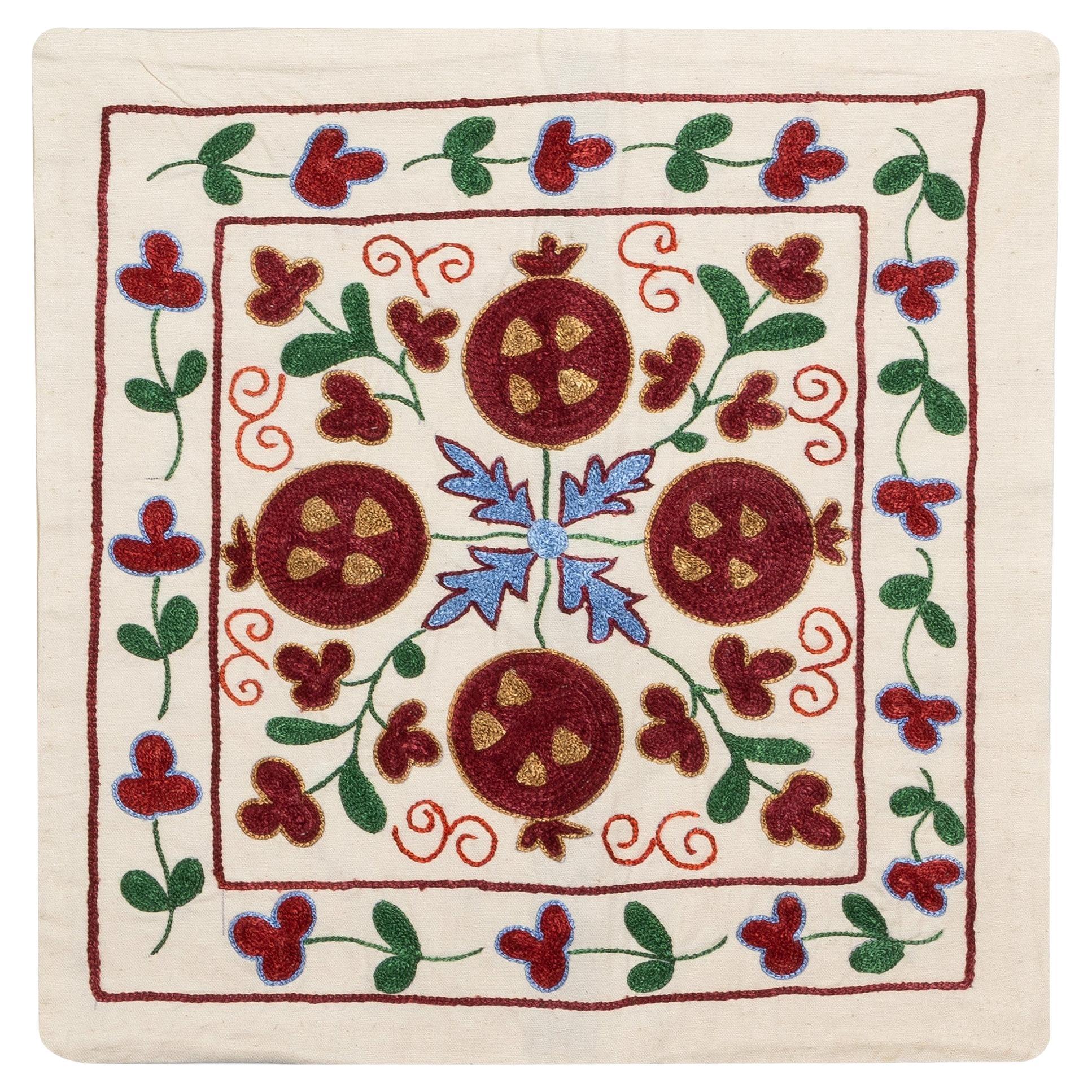 Decorative Square Silk Hand Embroidered Suzani Cushion Cover from Uzbekistan