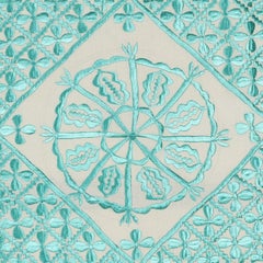 19"x19" Embroidered 100% Cotton Cushion. New Pillow Cover. Teal Blue Toss Pillow