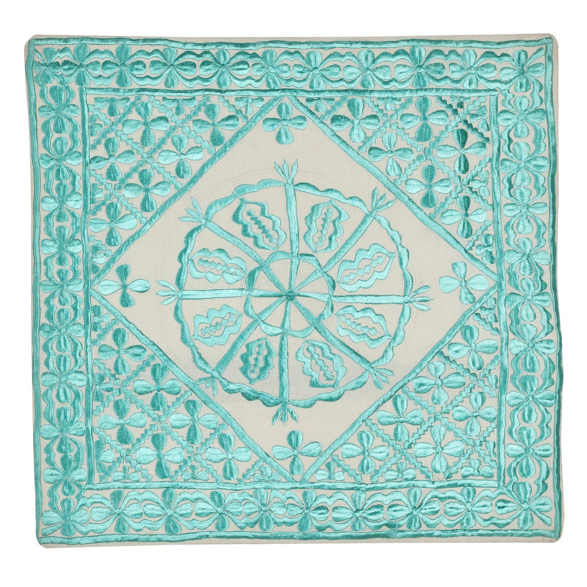 Cuscino ricamato in cotone 100% 19 "x19". &New Copricuscino. Cuscino a pelo d'acqua blu