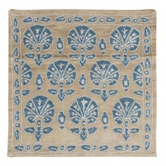 19"x19" Embroidered 100% Silk Suzani Cushion Cover, Cream and Blue Lace Pillow