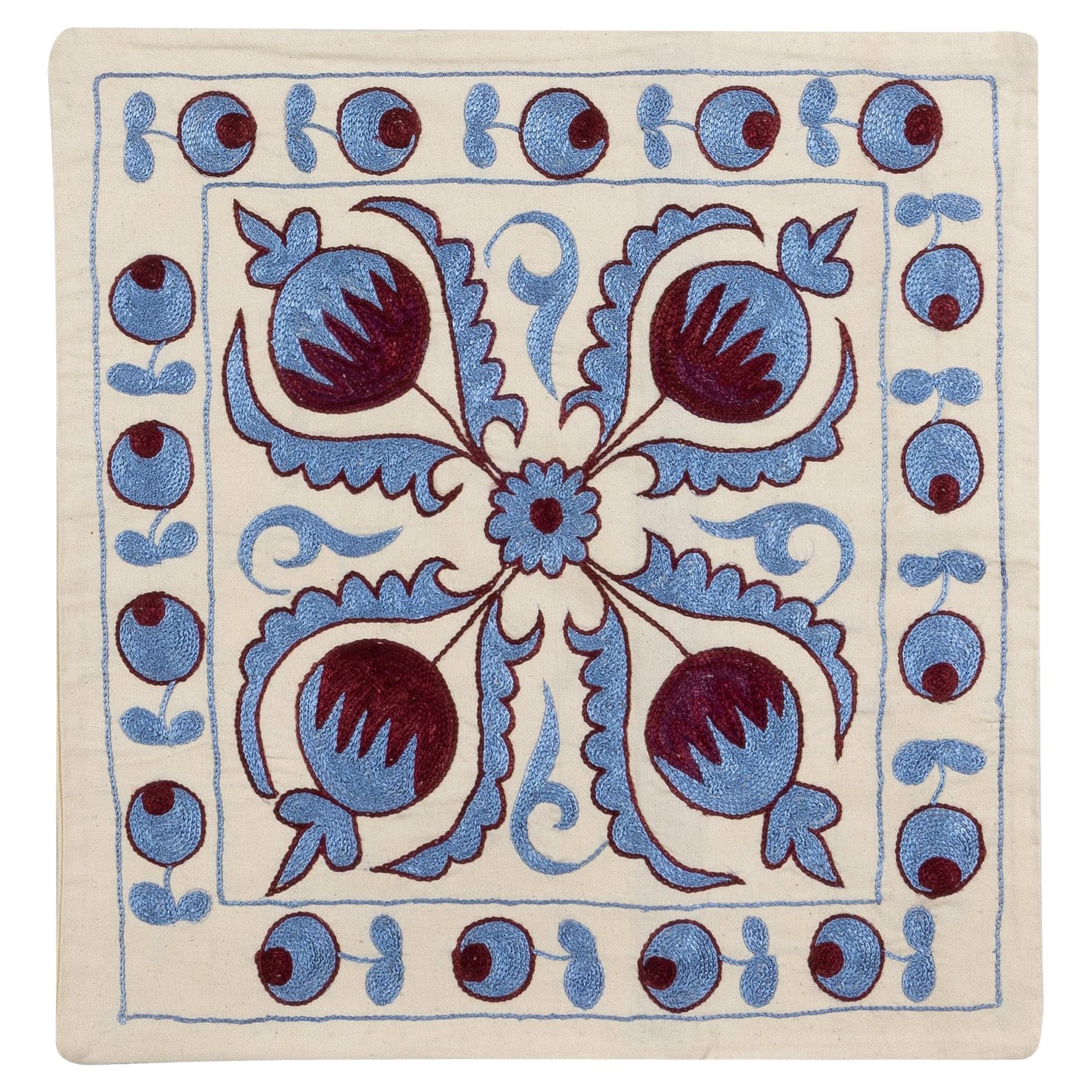 19"x19" Hand Embroidery Suzani Cushion Cover, Decorative Uzbek Lace