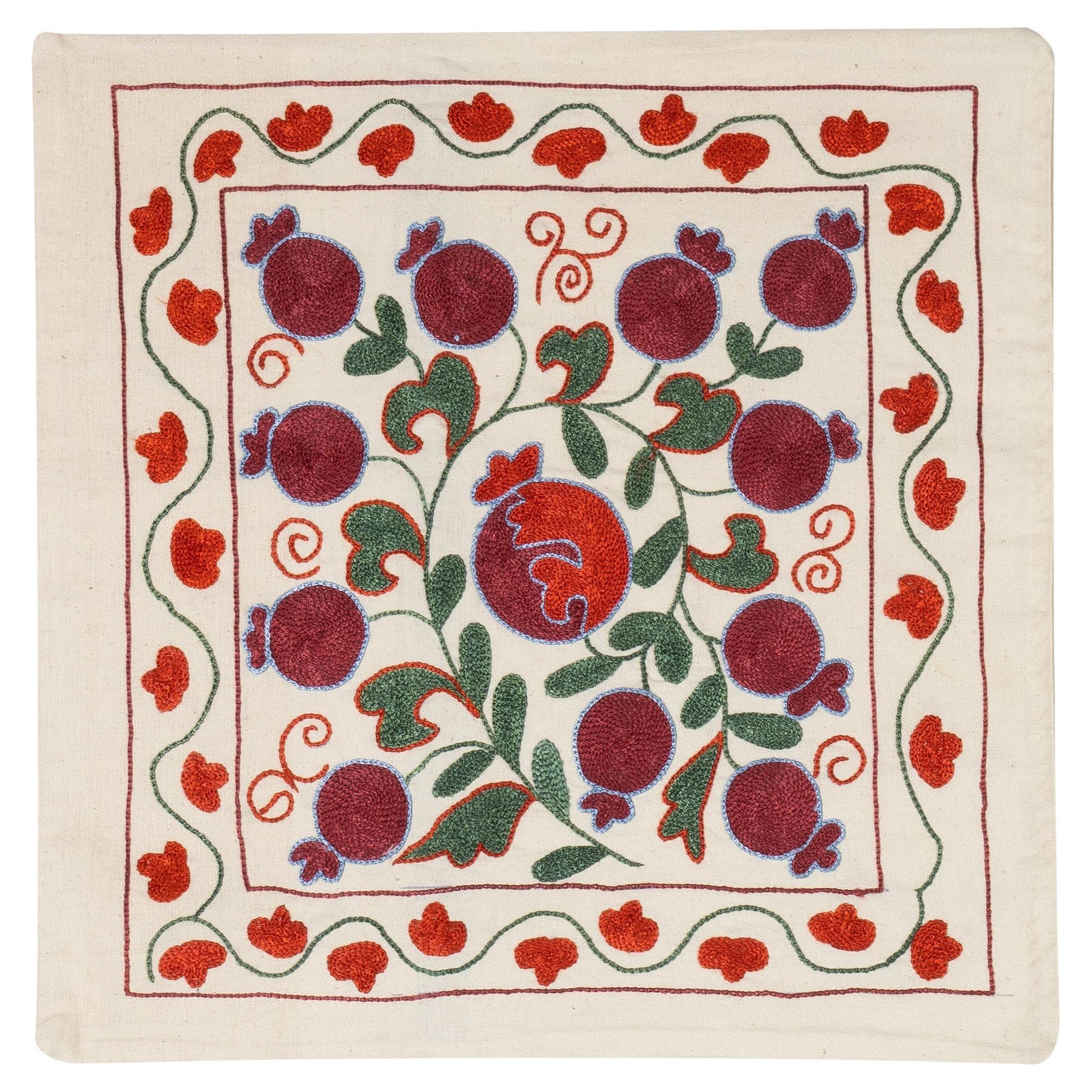 19"x19" Hand Embroidery Suzani Cushion Cover. Decorative Uzbek Throw Pillow