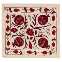 19"x19" Silk Embroidery Suzani Cushion Cover, Decorative Uzbek Throw Pillow