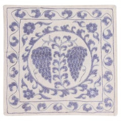 19"x19" Handmade Square Cushion Cover, Silk Embroidery Suzani Pillowcase