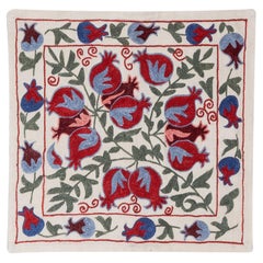 Handmade Central Asian Suzani Cushion Cover, Silk Embroidery Lace Pillow