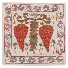 Handmade Silk Embroidered Suzani Cushion Cover. 19" x 19". New Uzbek Toss Pillow