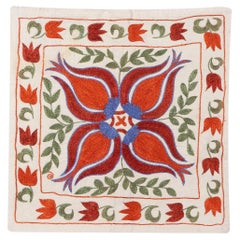 19"x19" Colorful Suzani Cushion Cover, Silk Embroidery Throw Pillow, New Sham 19"x19" Colorful Suzani Cushion Cover, Silk Embroidery Throw Pillow, New Sham