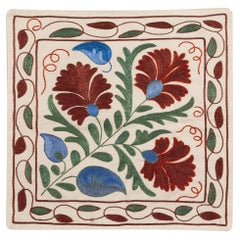 19"x19" New Handmade Silk Embroidered Suzani Cushion Cover, Uzbek Lace Pillow