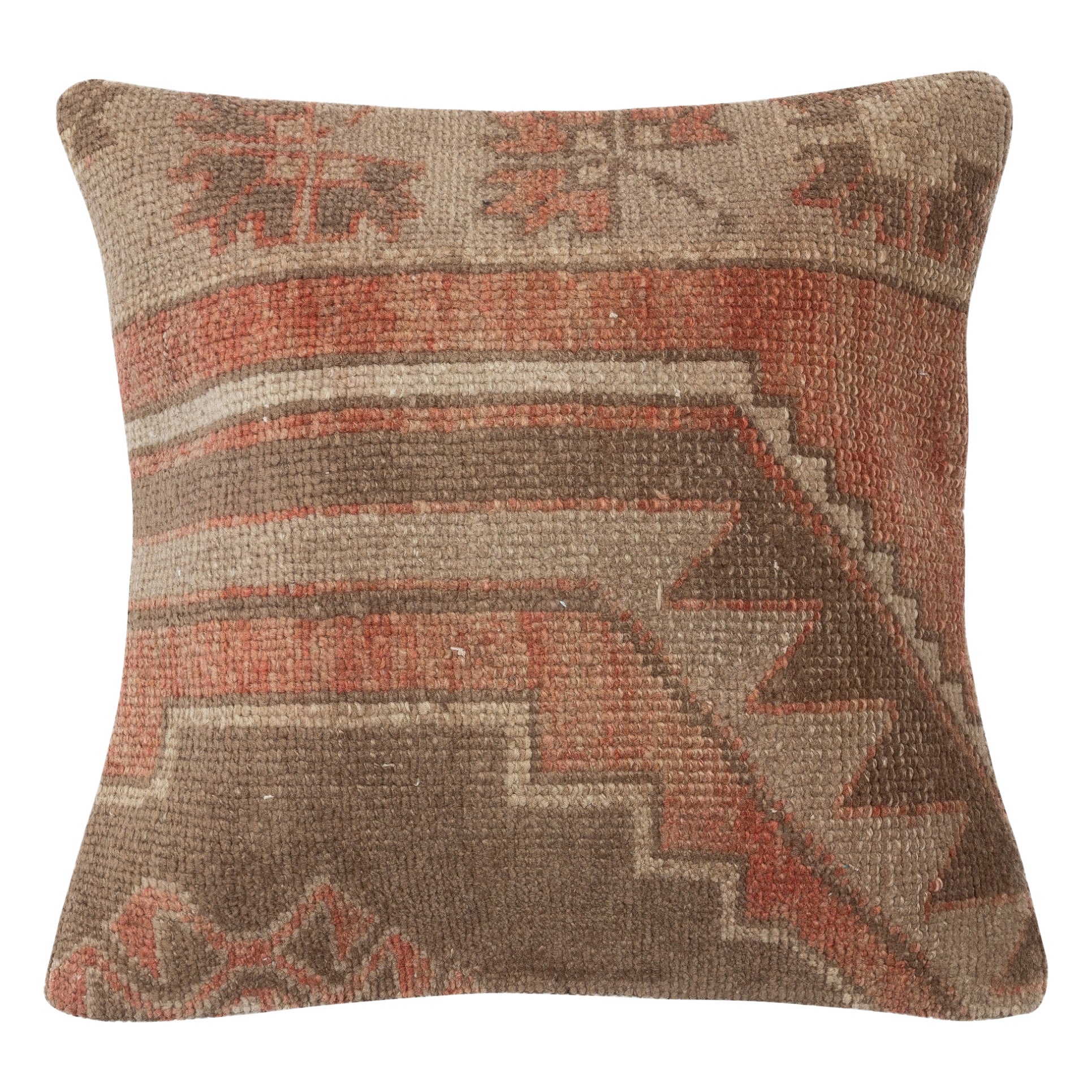 19 "x19" Housse de coussin en laine rustique faite à la main. Oreiller en tapis turc vintage