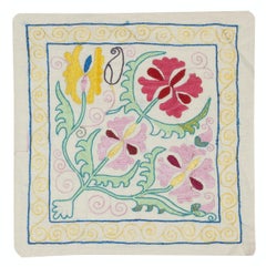 Copricuscino con ricamo in seta 19 "x19". Fodera colorata per cuscino decorativo fatta a mano