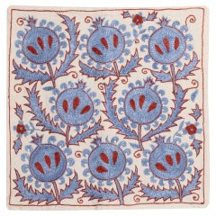 19"x19" Silk Hand Embroidery Cushion Cover, Decorative Suzani from Uzbekistan