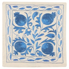 Square Handmade Silk Embroidered Suzani Cushion Cover from Uzbekistan