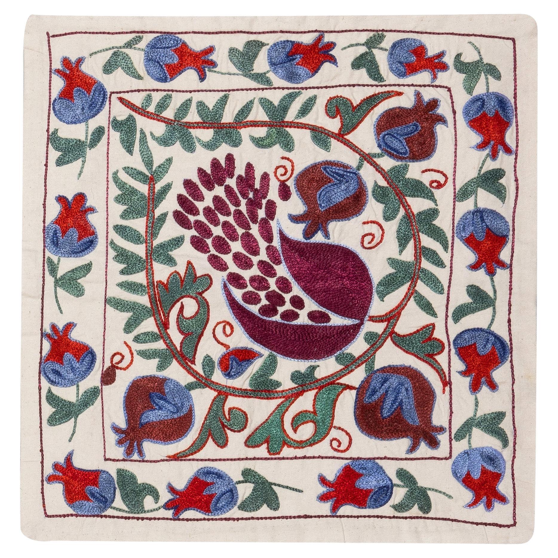19"x19" Traditional Silk Embroidery Suzani Cushion, Handmade New Lace Pillow