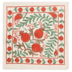 Uzbek Silk Hand Embroidery Suzani Cushion Cover Cream, Green & Red Color