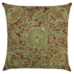 19"x19" Uzbek Suzani Cushion Cover Made of Silk, Hand Embroidered Brown & Green