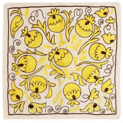 19"x19" Yellow Lace Pillow Cover, Embroidered Sham, Handmade Silk Pillowcase