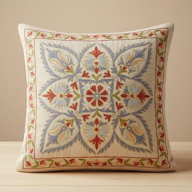 19"x20" 100% Silk Cushion Cover. Embroidered Pillowcase. New Throw Pillow