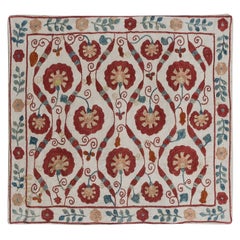 19"x20" Asian Inspired Suzani Floral Cushion, 100% Silk Embroidered Lace Pillow 19"x20" Asian Inspired Suzani Floral Cushion, 100% Silk Embroidered Lace Pillow